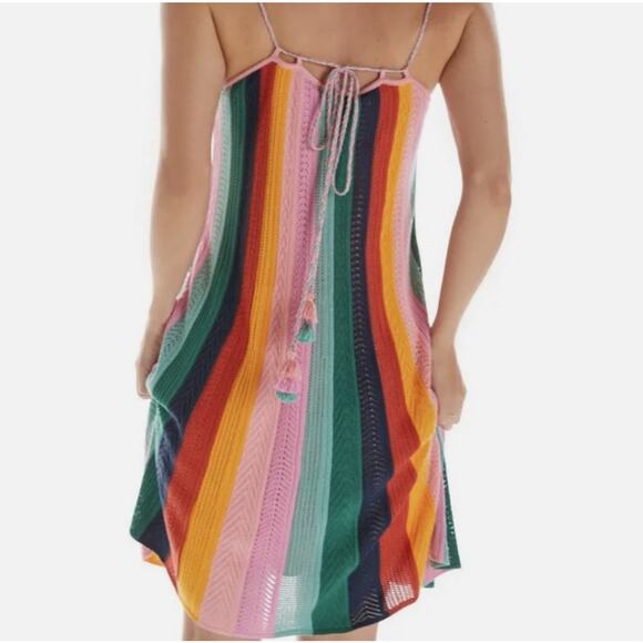 ANTHROPOLOGIE x Farm Rio Crochet Mini Knit Multi Striped Dress - Picture 4 of 4